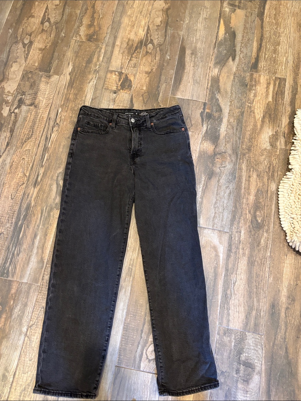 Old Navy Women's High Rise Loose Straight-Leg Black Jeans
